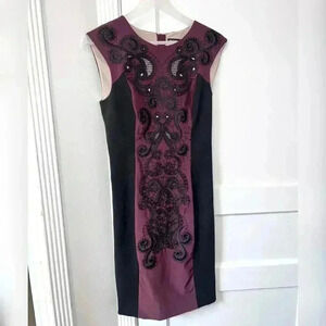 Karen Millen Black Maroon Signature Embroidered Cocktail Dress NEW